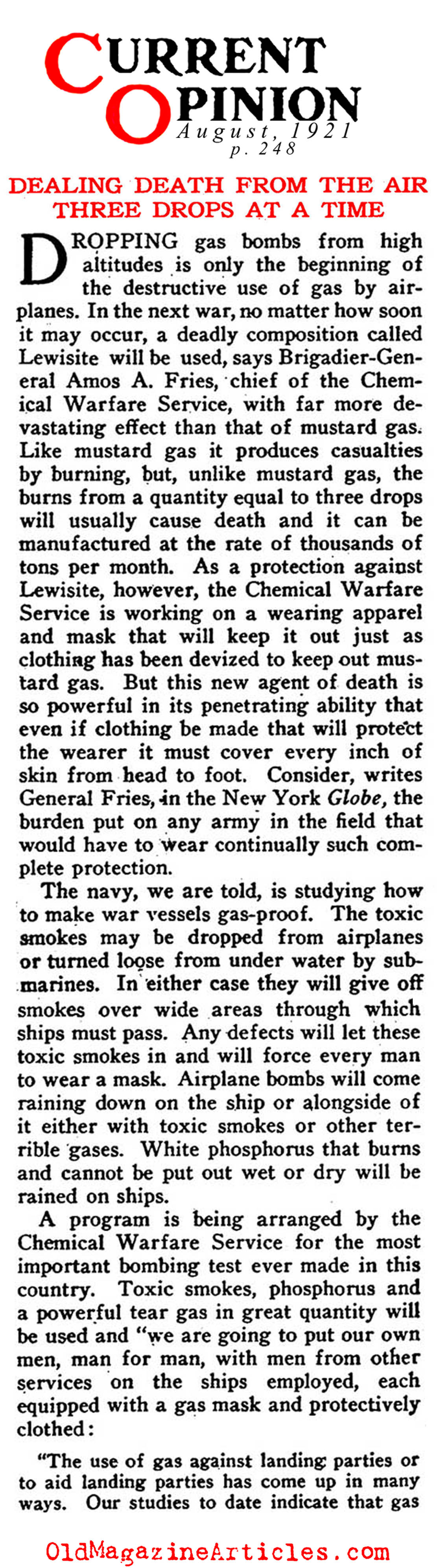 The Future of War and Chemical Weapons (Current Opinion, 1921)