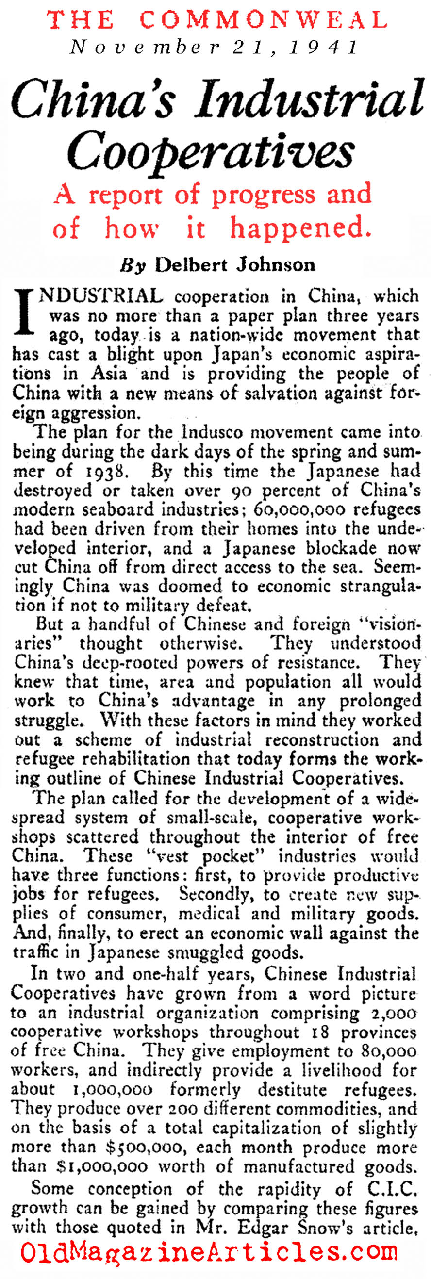 China's Industrial Cooperatives (The Commonweal, 1941)