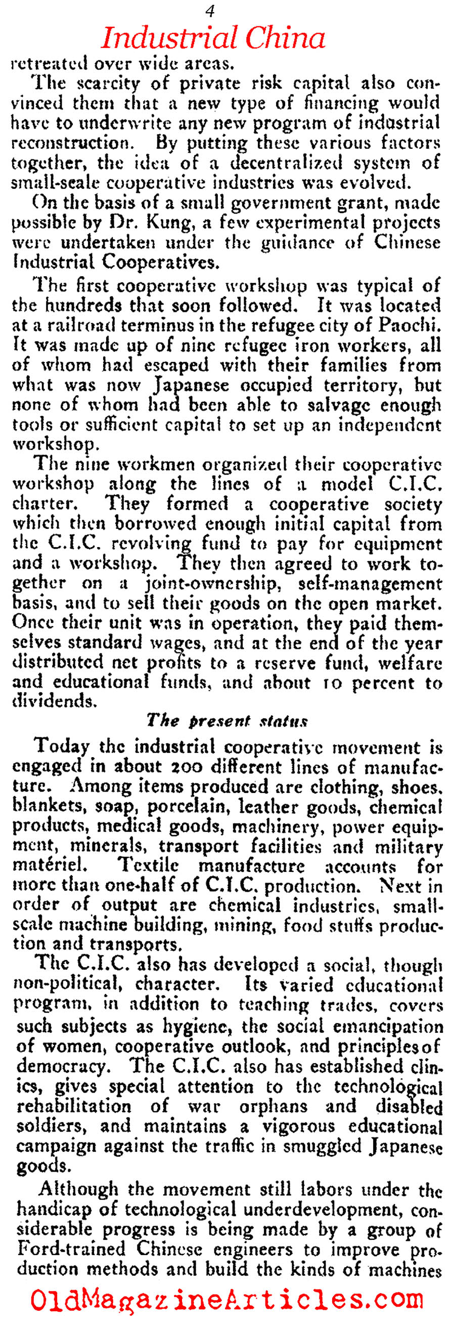 China's Industrial Cooperatives (The Commonweal, 1941)