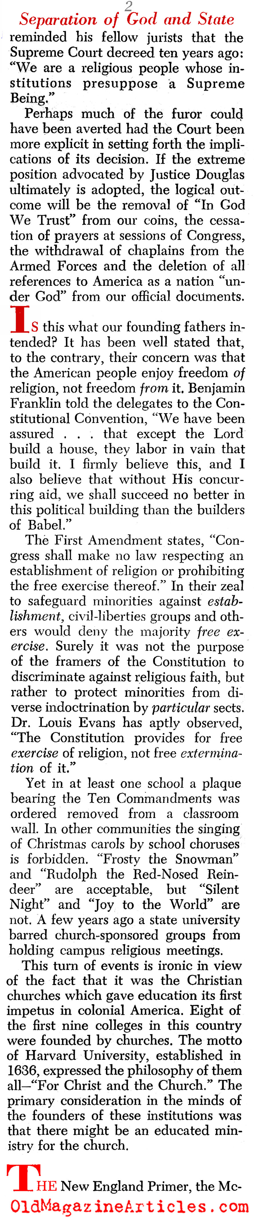 ''The Separation of God and State'' (Christian Herald, 1963)