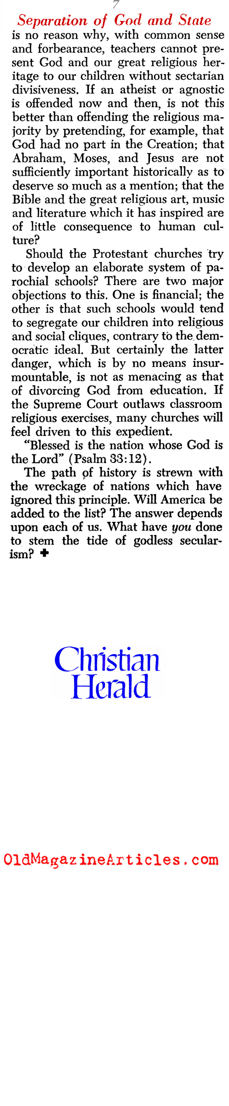 ''The Separation of God and State'' (Christian Herald, 1963)