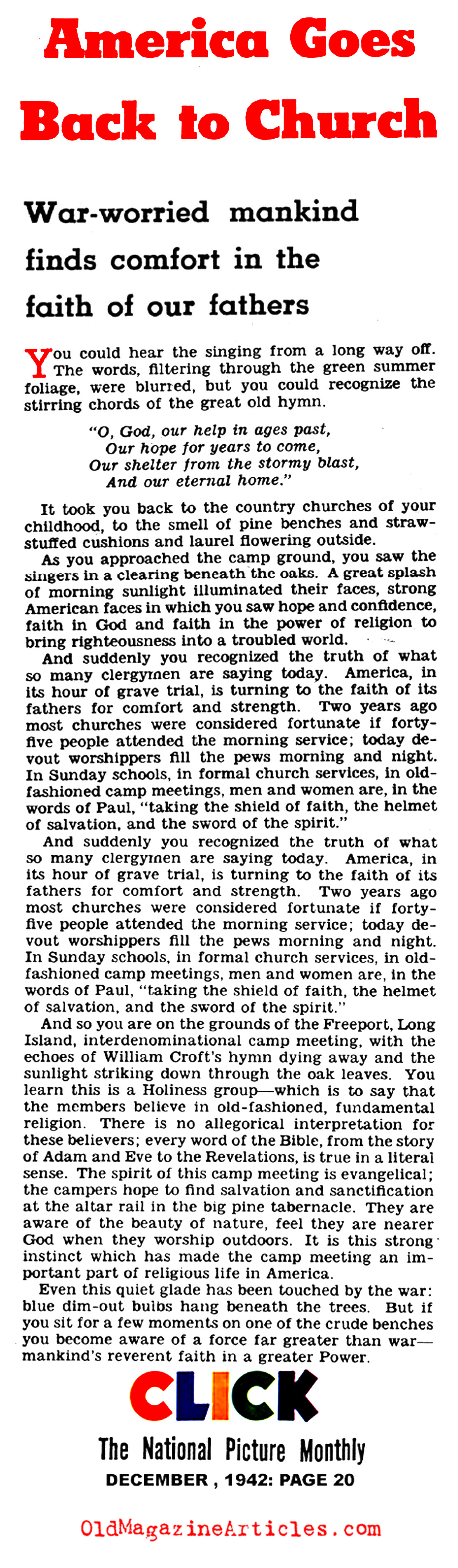 The American Home Front Finds Faith Again (Click Magazine, 1942)