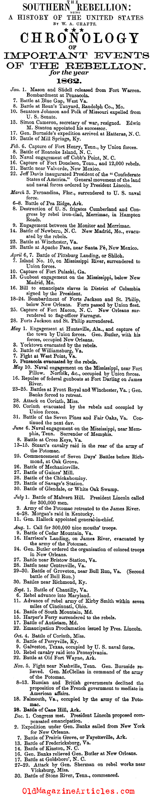 The Civil War in 1862 (Southern Rebellion, 1867)