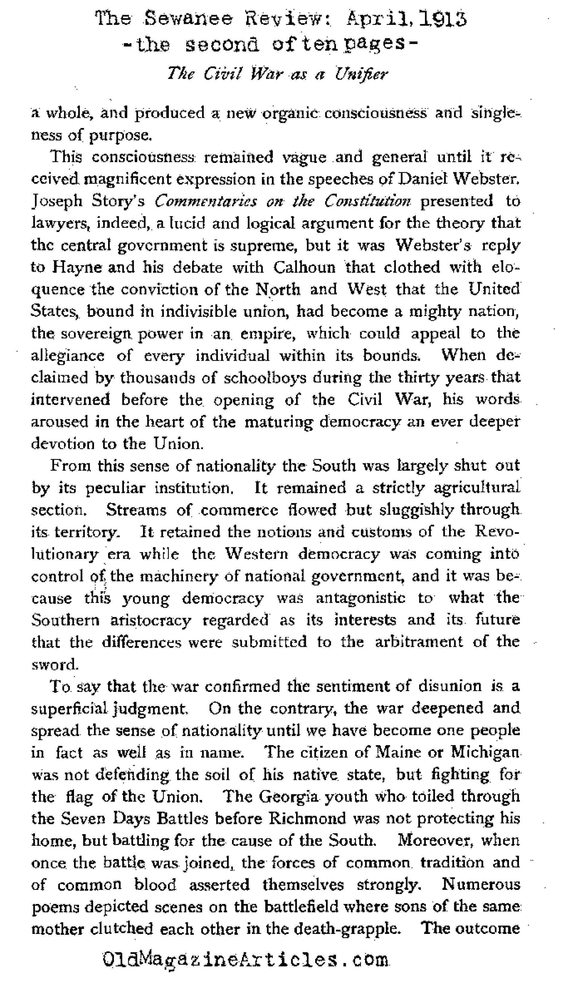 The American Civil War and the Unity it Created (The Sewanee Review, 1913)