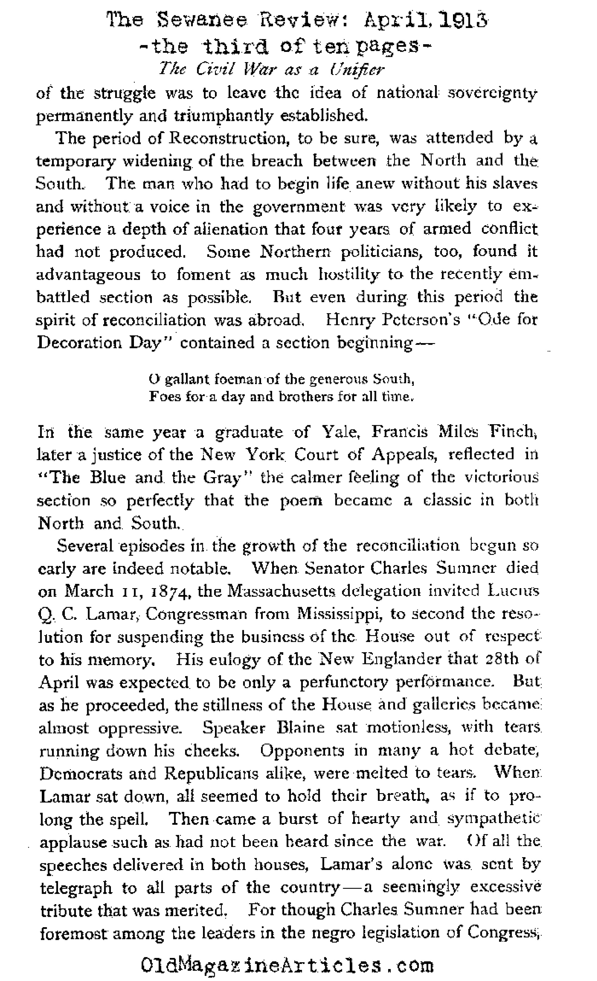 The American Civil War and the Unity it Created (The Sewanee Review, 1913)