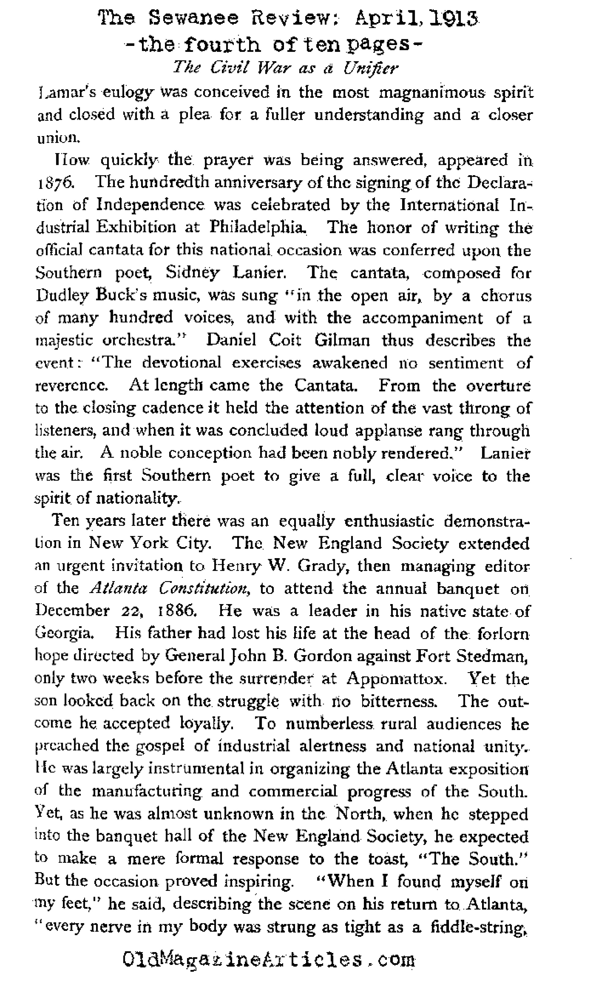 The American Civil War and the Unity it Created (The Sewanee Review, 1913)