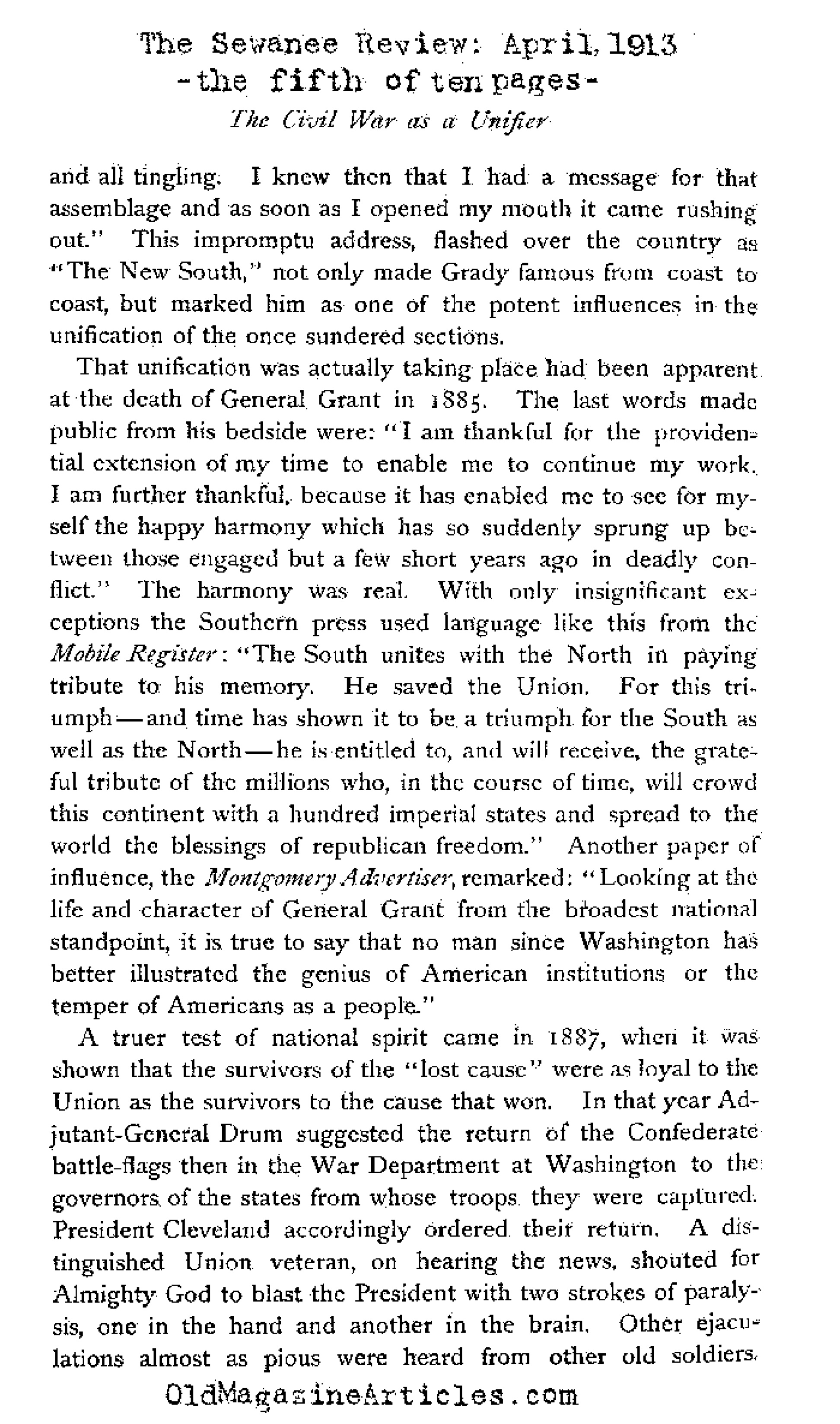 The American Civil War and the Unity it Created (The Sewanee Review, 1913)