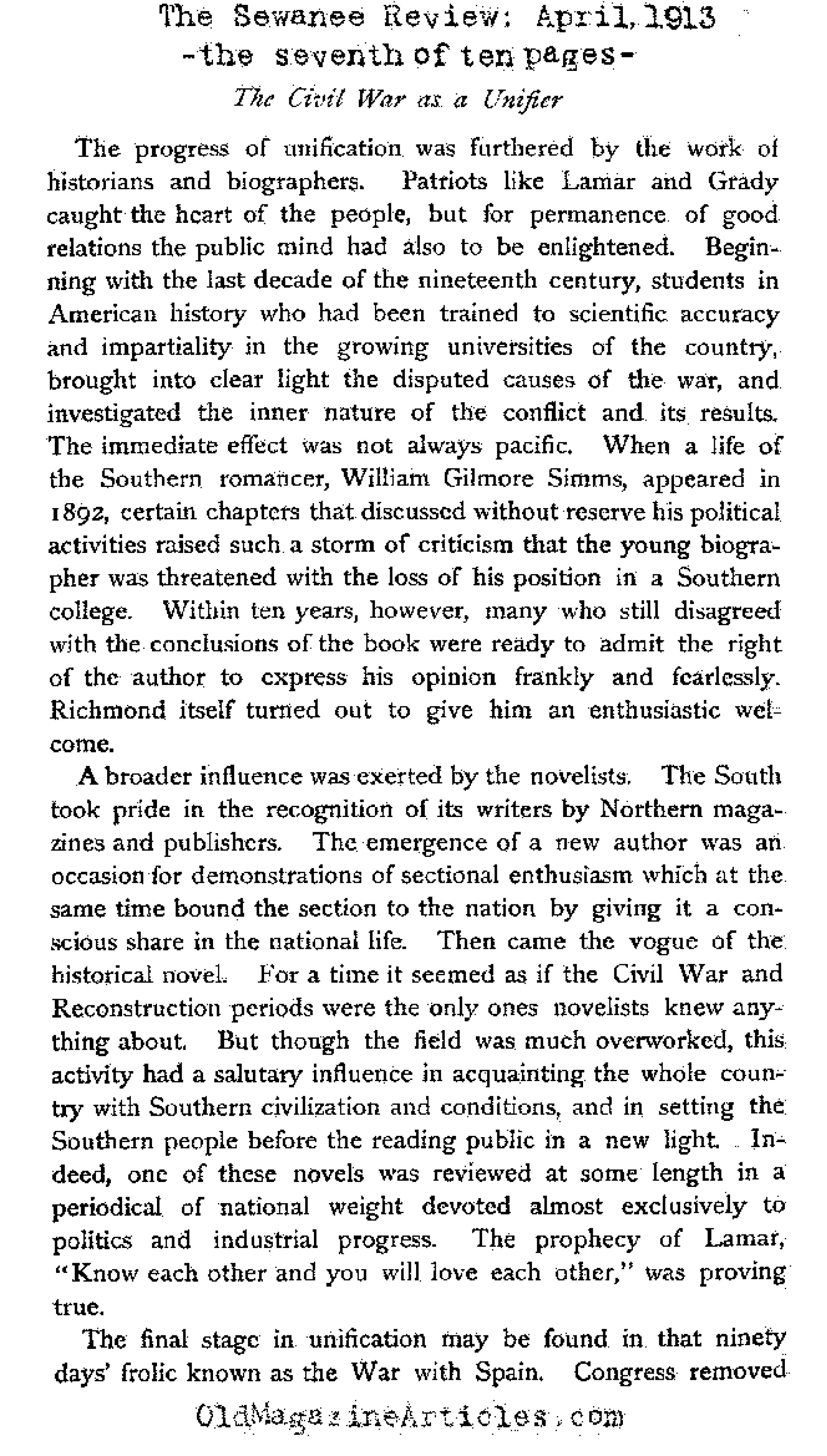 The American Civil War and the Unity it Created (The Sewanee Review, 1913)