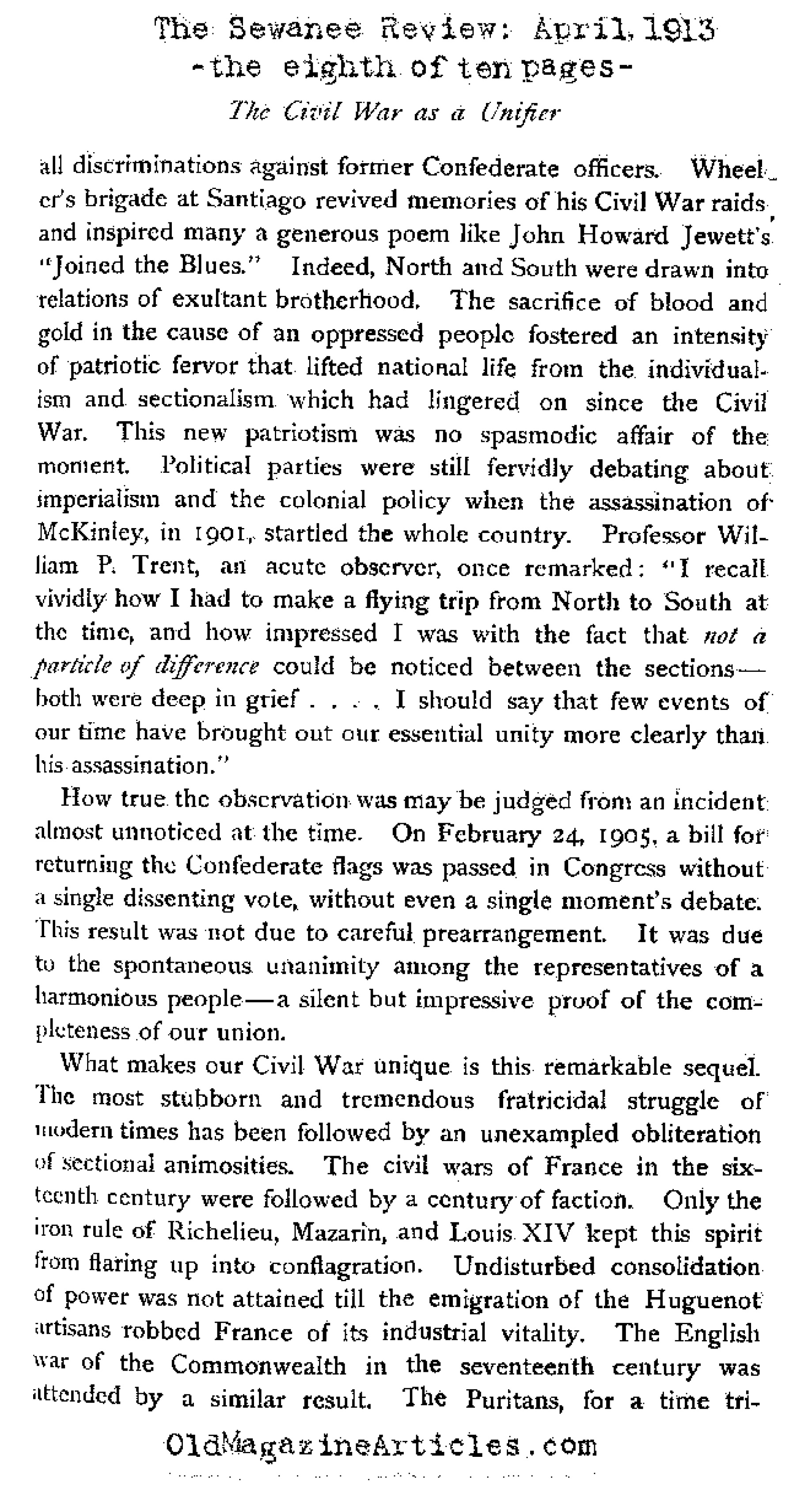 The American Civil War and the Unity it Created (The Sewanee Review, 1913)