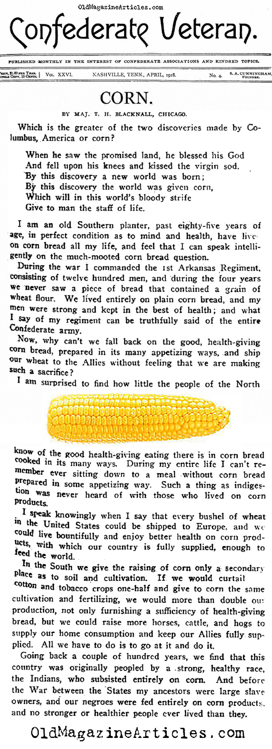 Corn and the 1st Arkansas Regiment (Confederate Veteran Magazine, 1918)