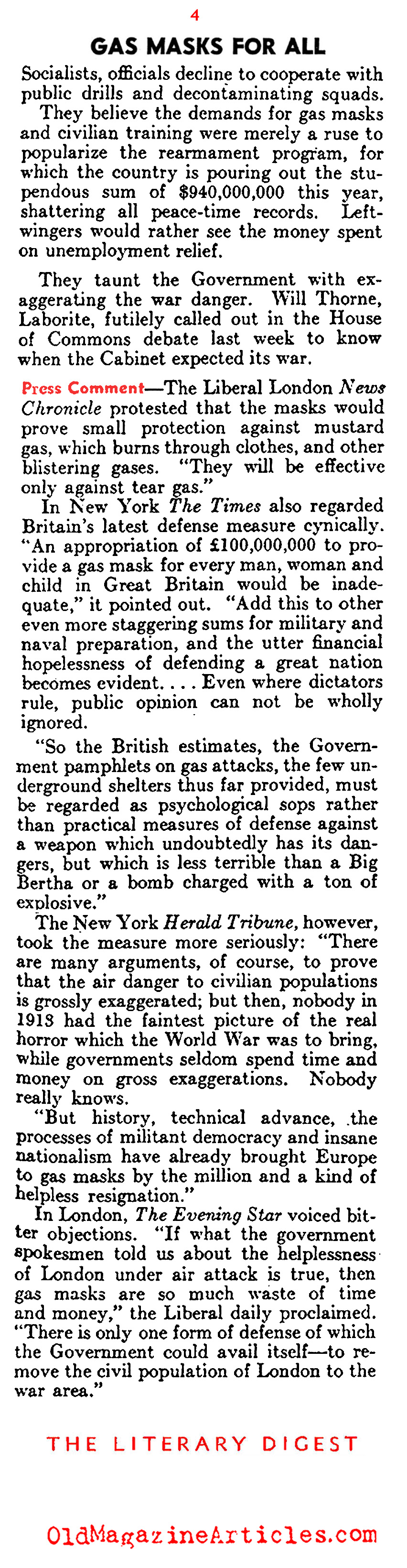 British Civilians Trained to Use Gas Masks (The Literary Digest, 1936)