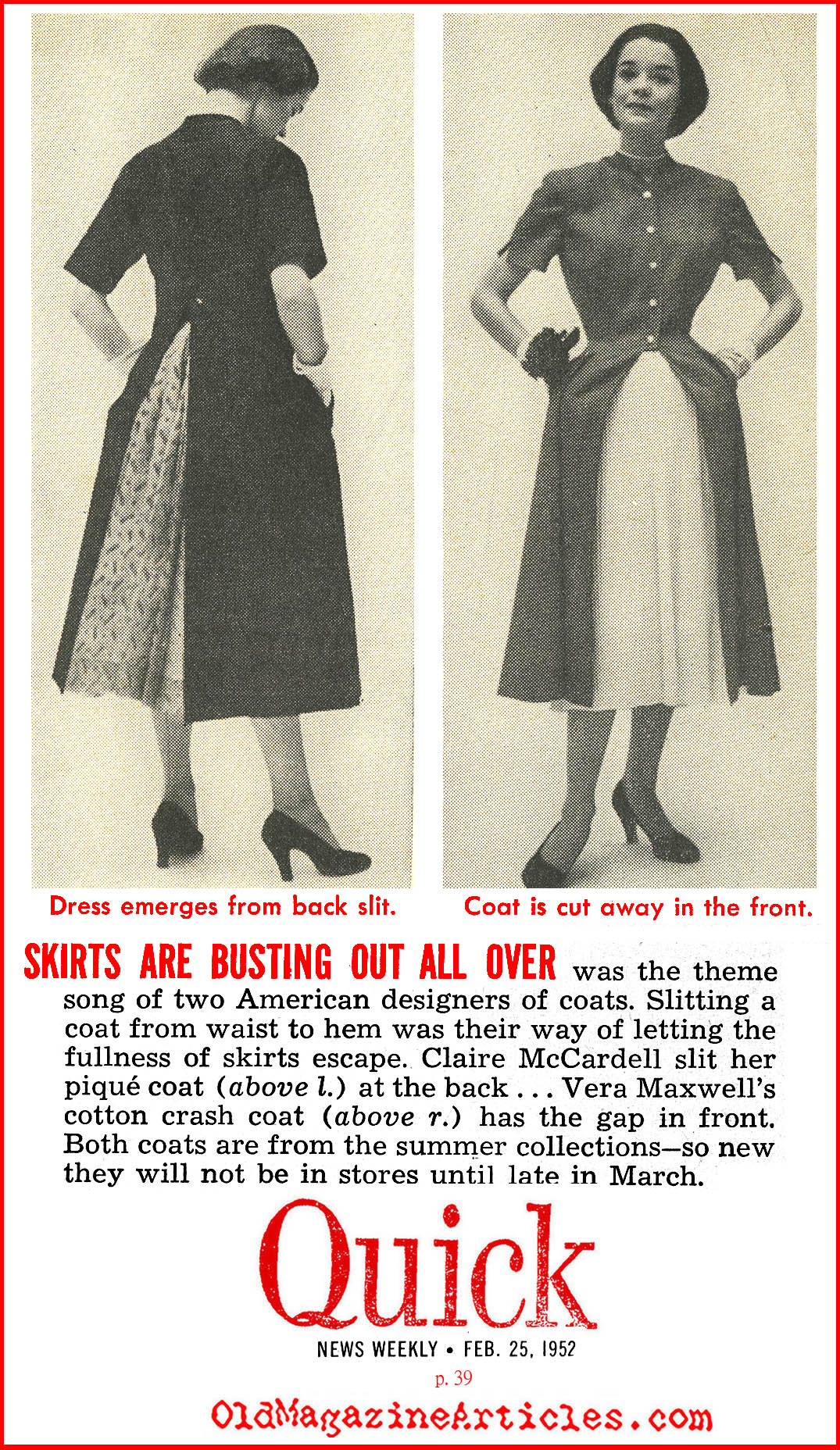 Vera Maxwell and Claire McCardell  (Quick Magazine, 1952)