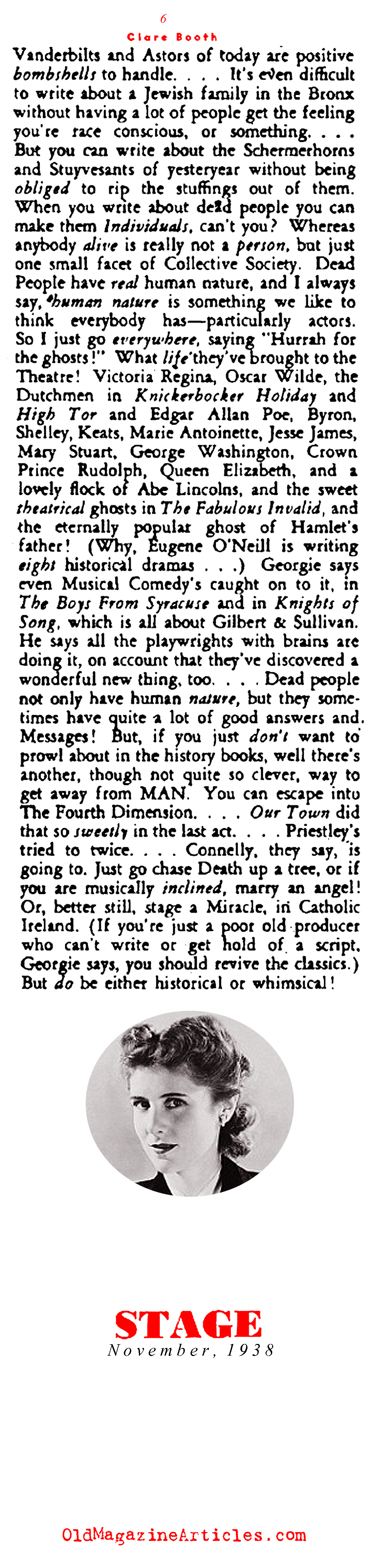 Clare Boothe: The Woman Behind ''The Women'' (Stage Magazine, 1938)