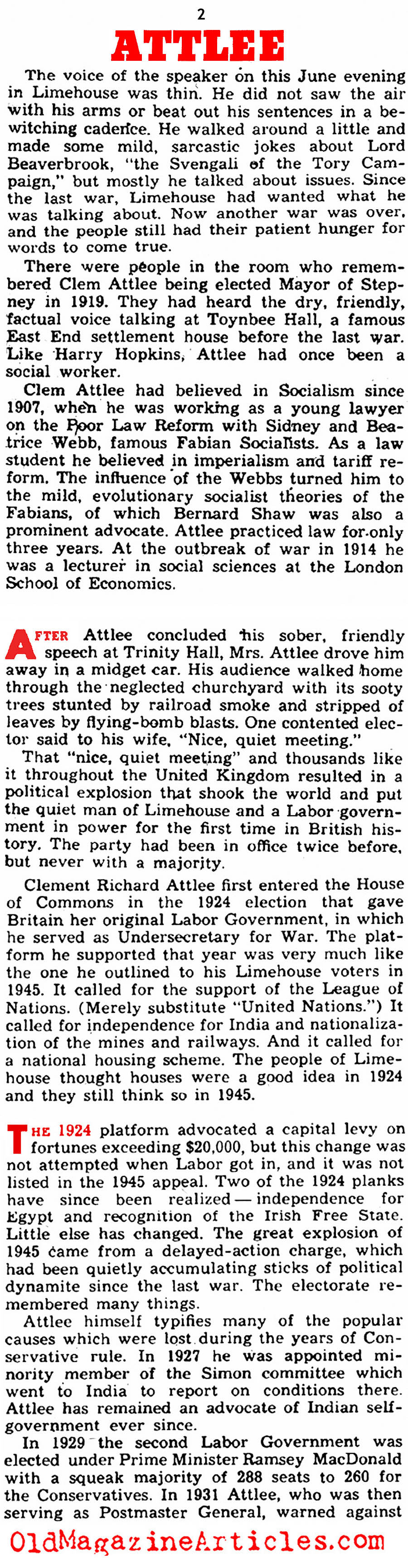  Post War Britain and Clement Atlee  (Yank  Magazine,  1945)