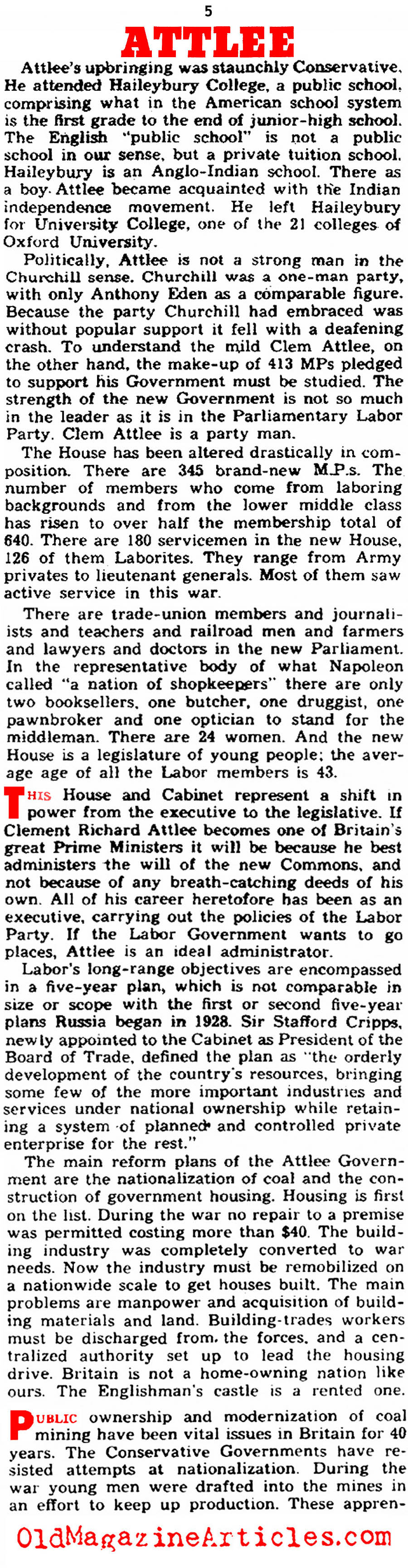  Post War Britain and Clement Atlee  (Yank  Magazine,  1945)