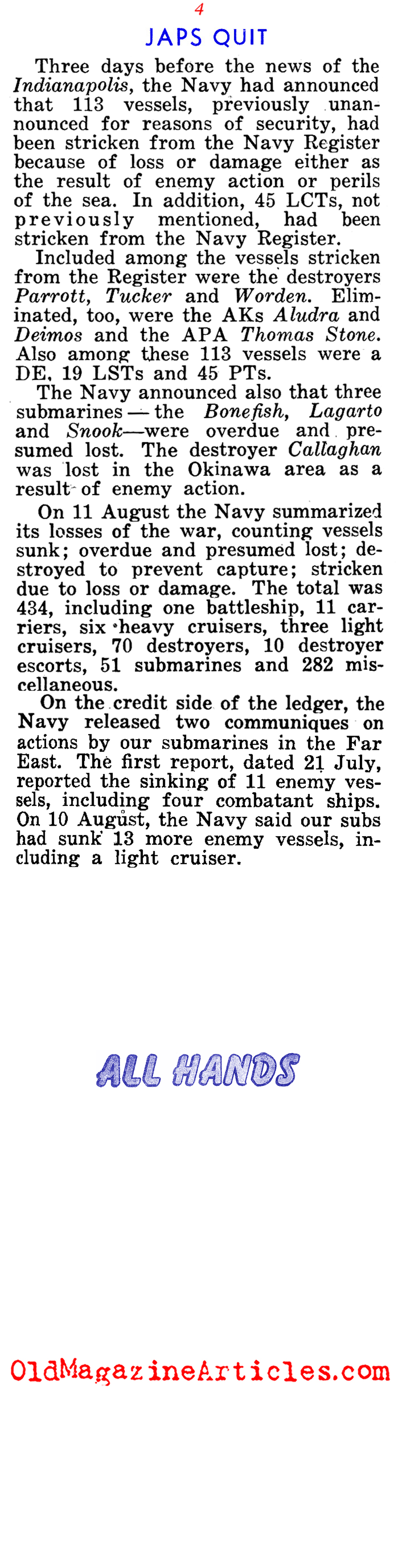 The U.S. Navy at War's End (All Hands Magazine, 1945)