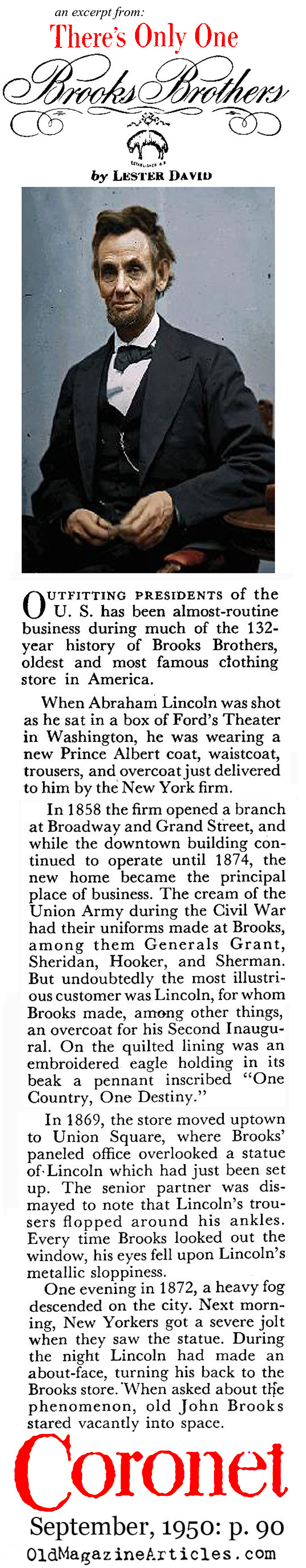 The Clothing of Abraham Lincoln (Coronet Magazine, 1950)