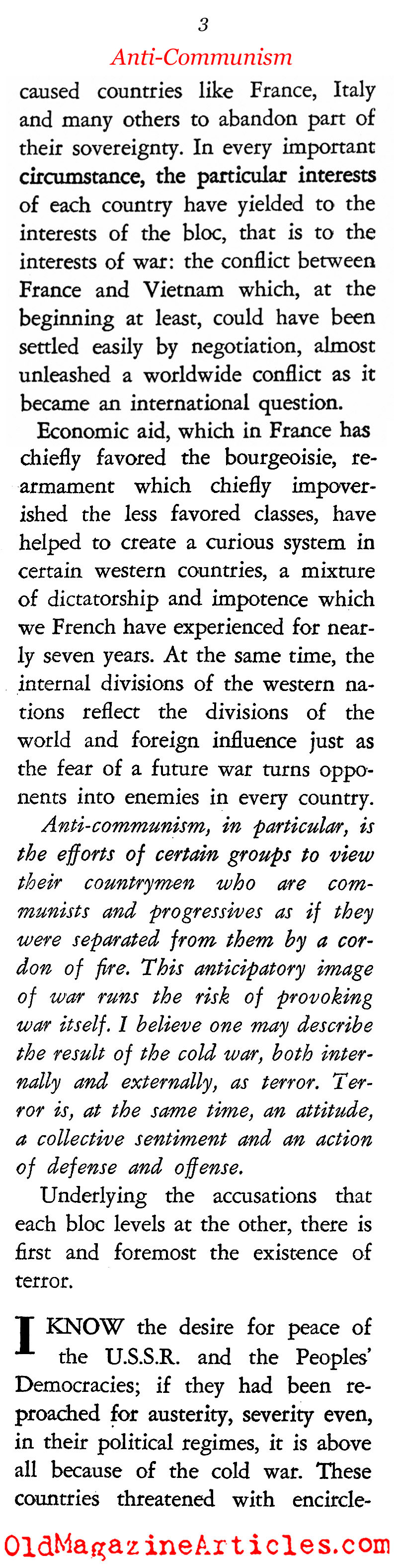 Jean-Paul Sartre on the Cold War (Masses & Mainstream, 1955)