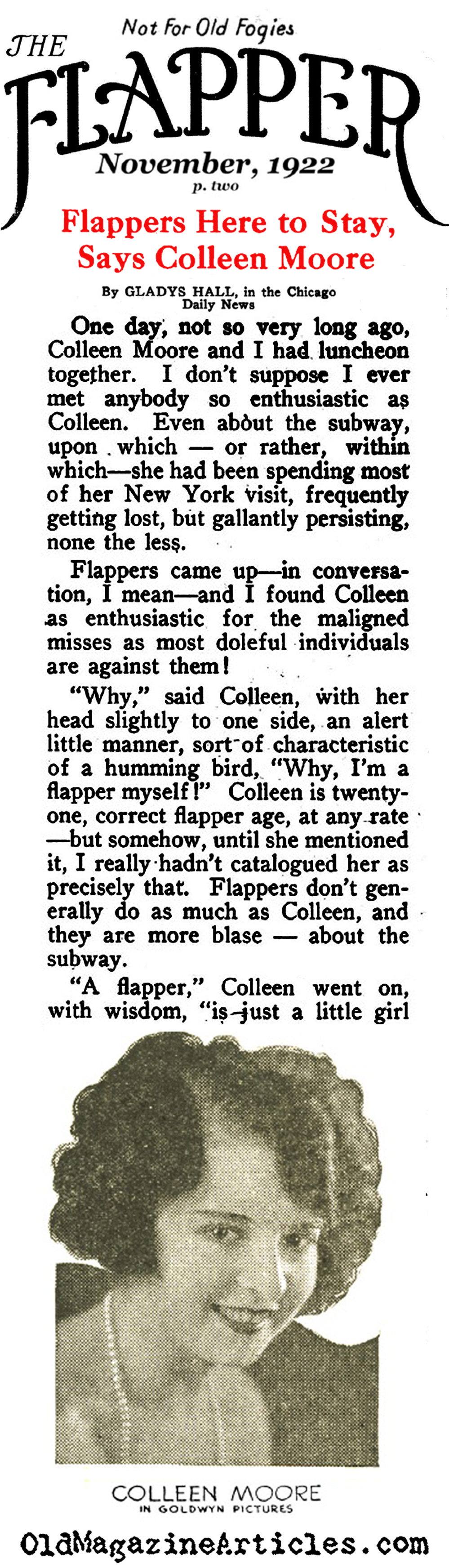 Silent Film Flapper Colleen Moore (Flapper Magazine, 1922)