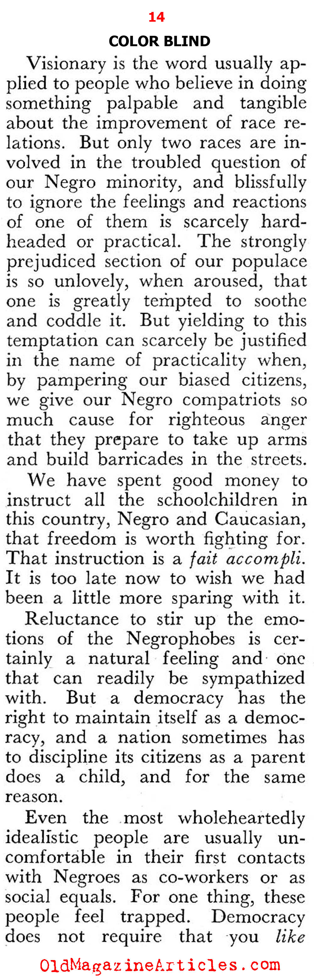 A White Woman Looks at the Negro and the Scourge of Racism  (Pageant Magazine, 1947)