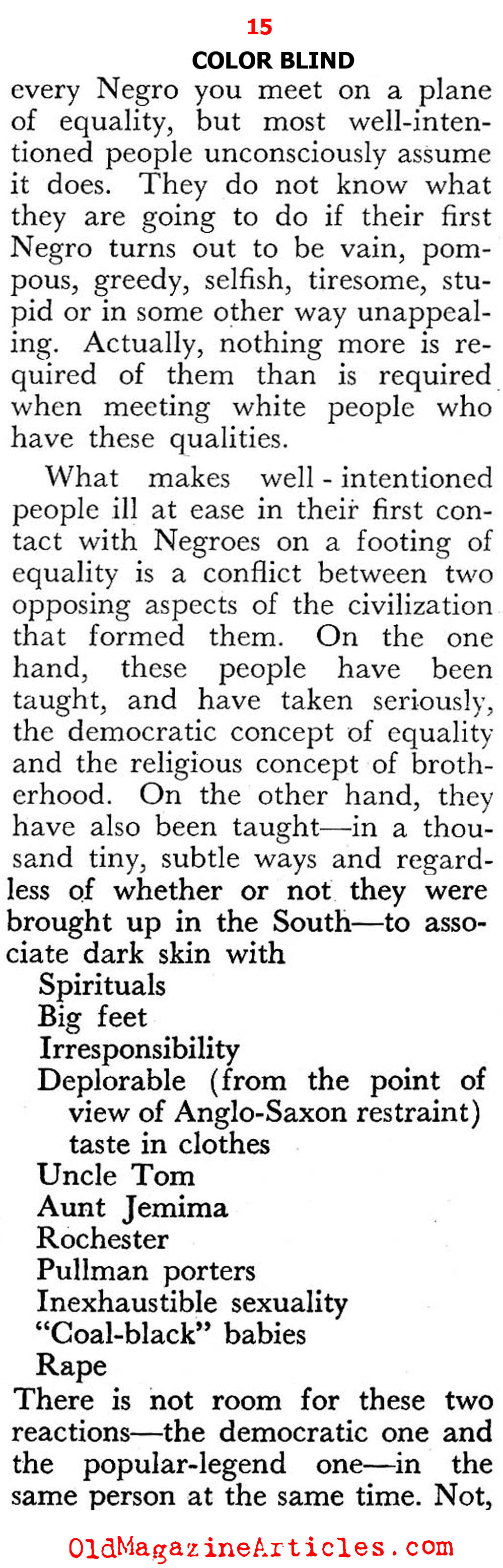 A White Woman Looks at the Negro and the Scourge of Racism  (Pageant Magazine, 1947)