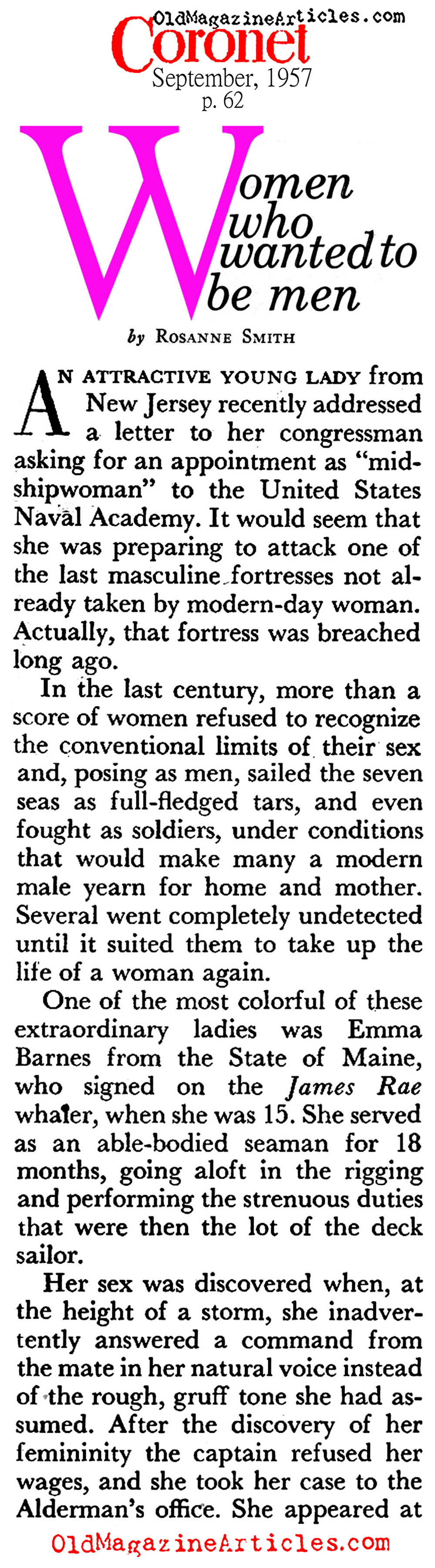 A Brief History of Women Combatants (Coronet Magazine, 1957)