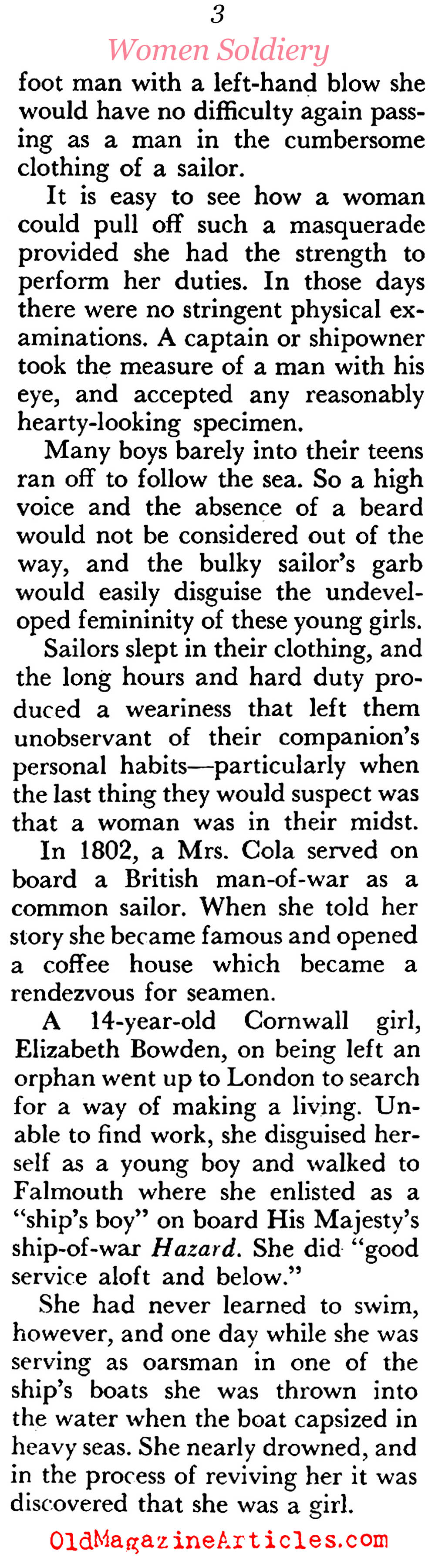 A Brief History of Women Combatants (Coronet Magazine, 1957)