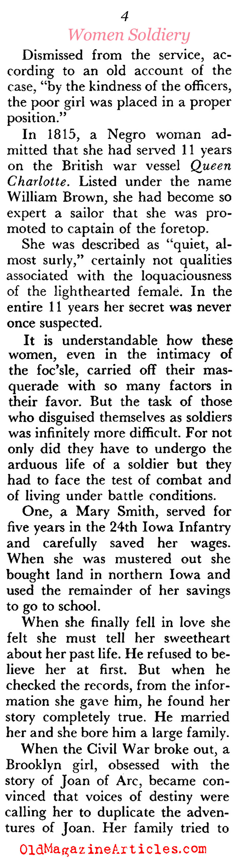 A Brief History of Women Combatants (Coronet Magazine, 1957)