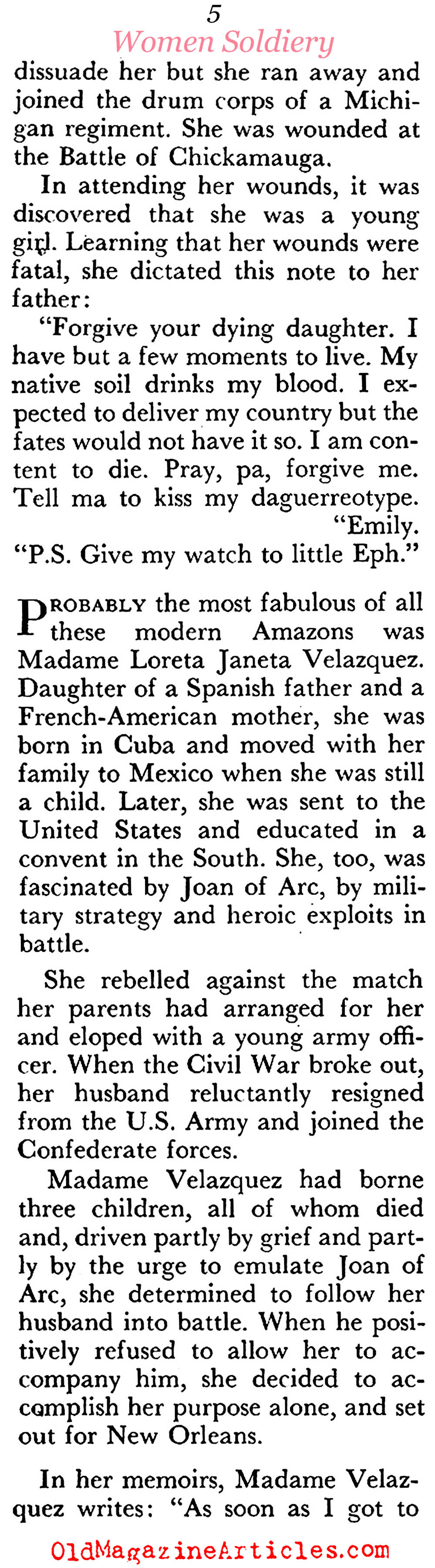 A Brief History of Women Combatants (Coronet Magazine, 1957)