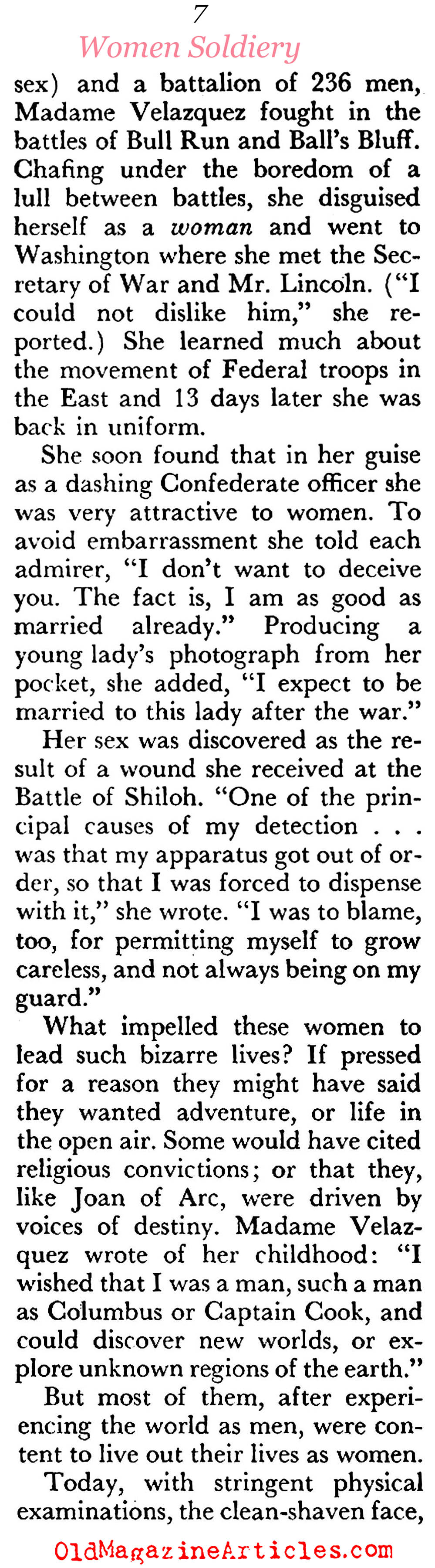 A Brief History of Women Combatants (Coronet Magazine, 1957)