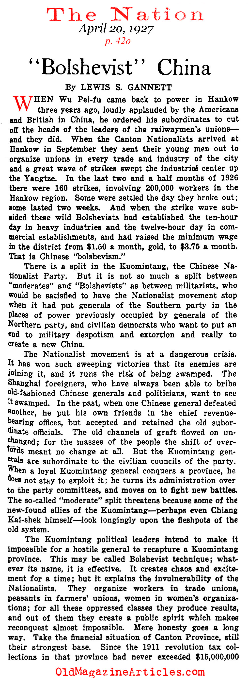 The Roots of Communist China (The Nation, 1927)