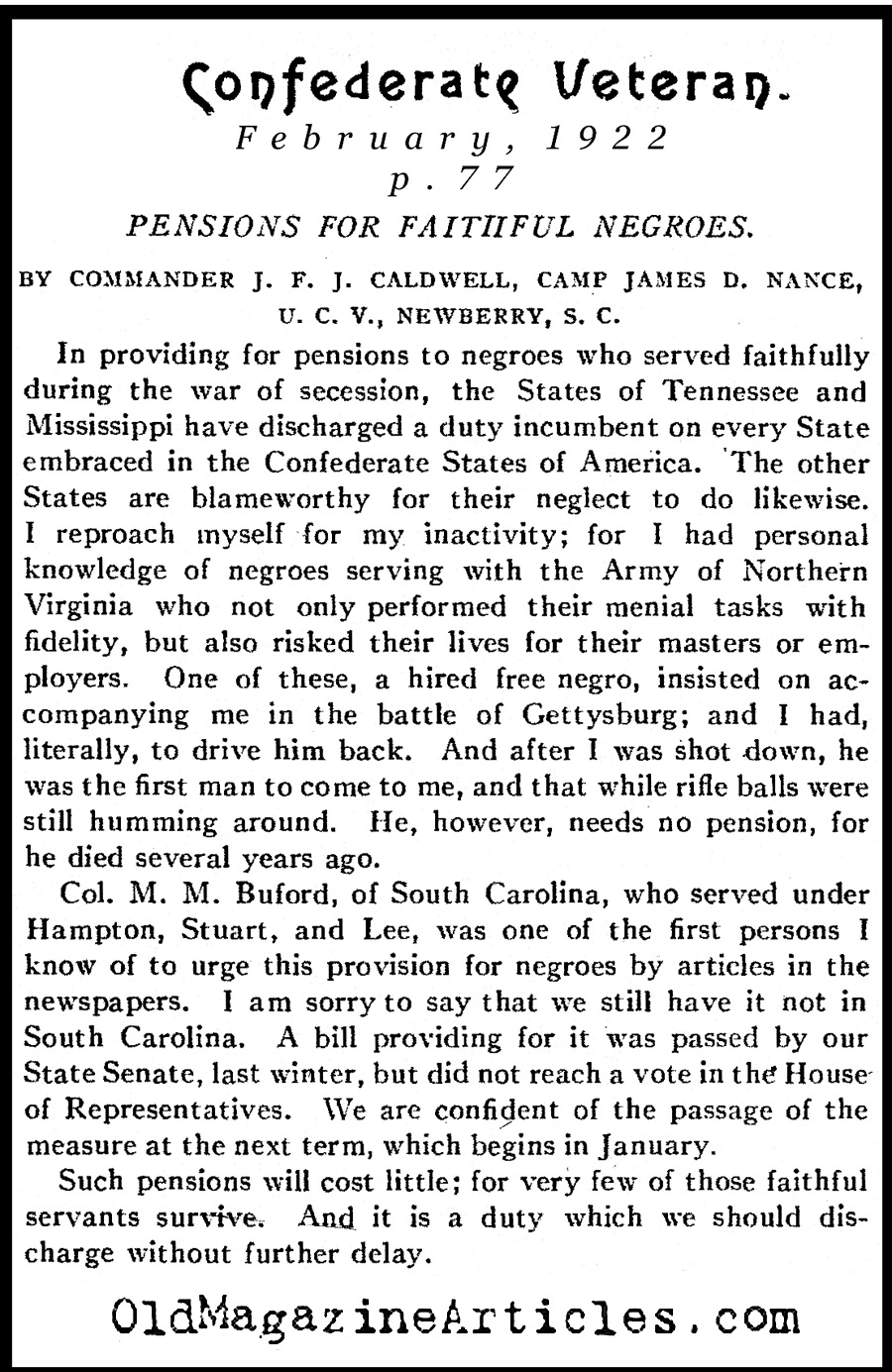 Confederate Blacks (Confederate Veteran Magazine, 1922)