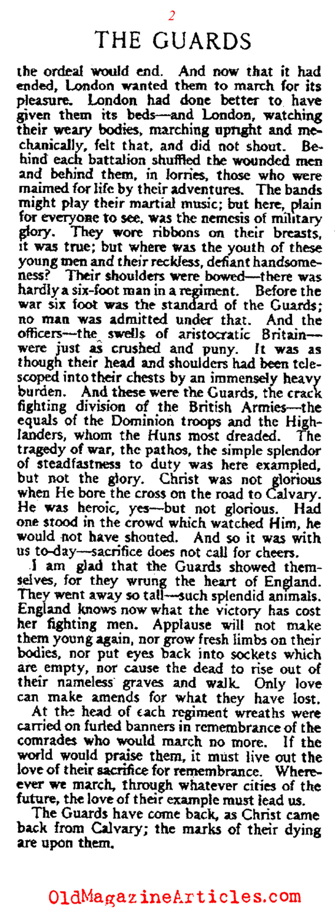 The Return of the Coldstream Guards  (The New Red Cross Magazine, 1919)