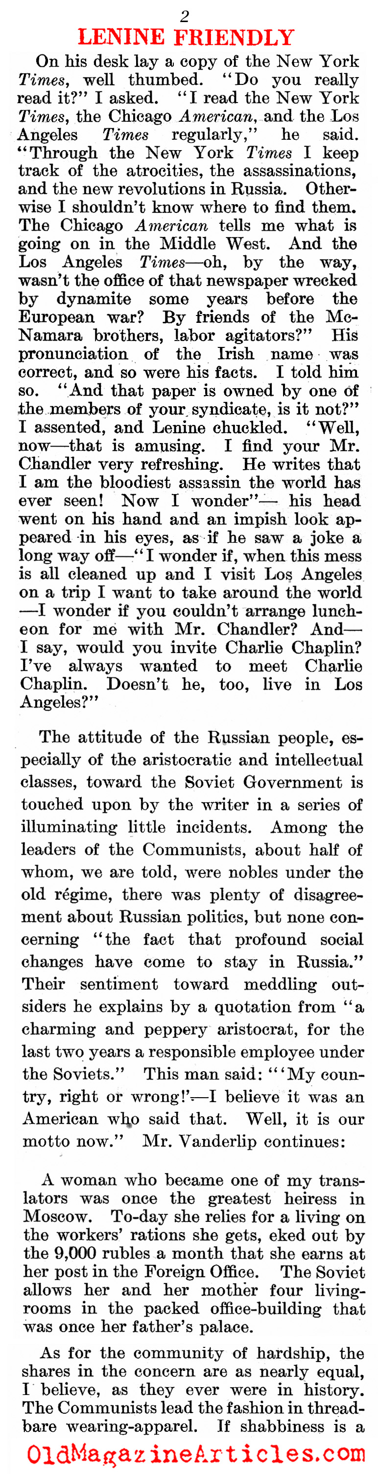 The Conversational Lenin (Literary Digest, 1921)