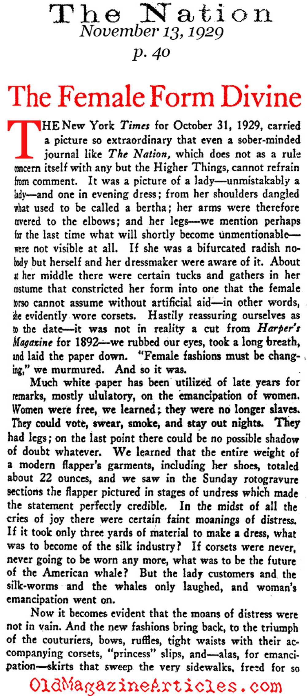 The Rebirth of the Corset? (The Nation, 1929)