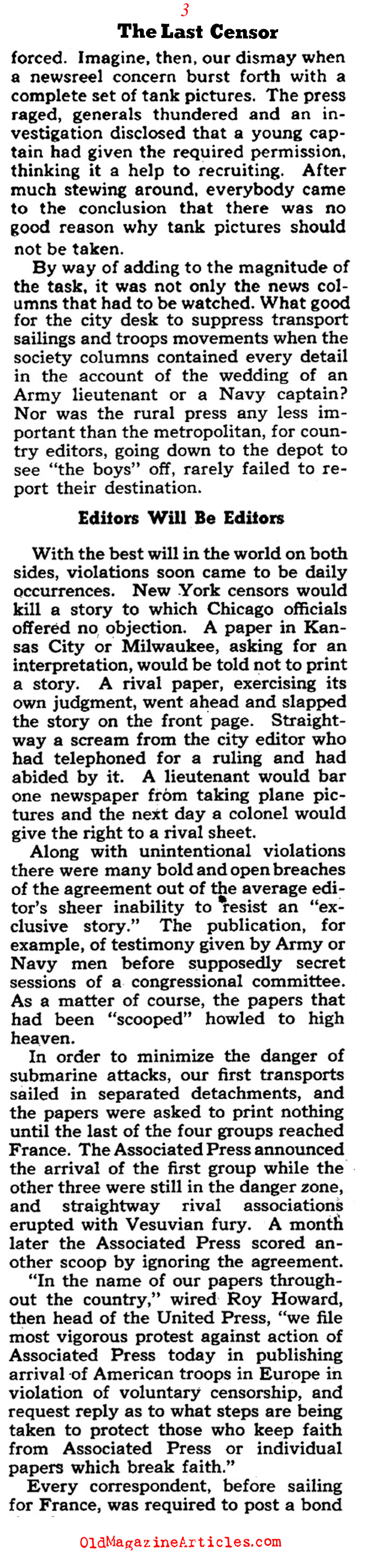 The Failures of W.W. I American Press Censorship (Collier's Magazine, 1941)