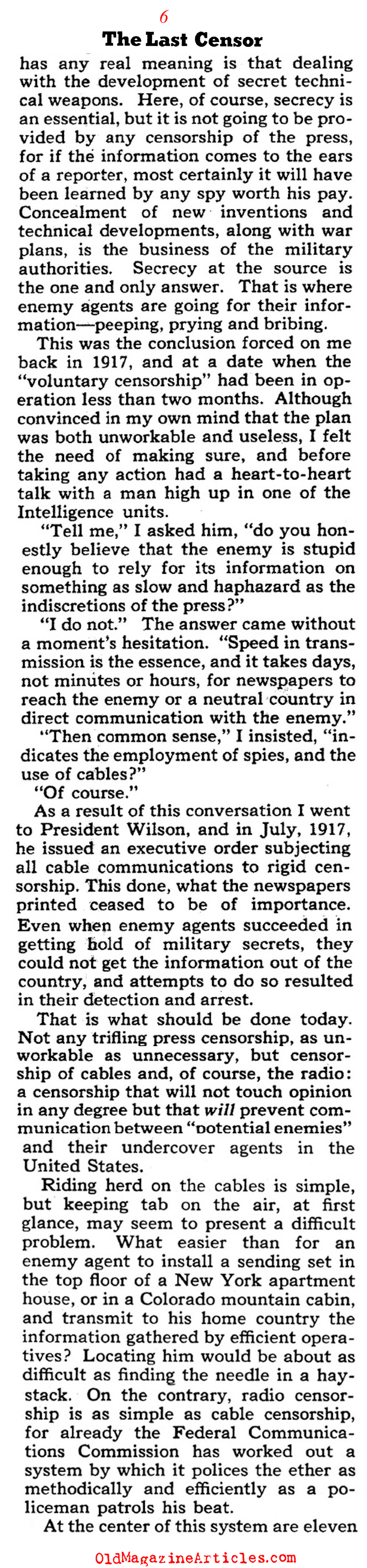 The Failures of W.W. I American Press Censorship (Collier's Magazine, 1941)