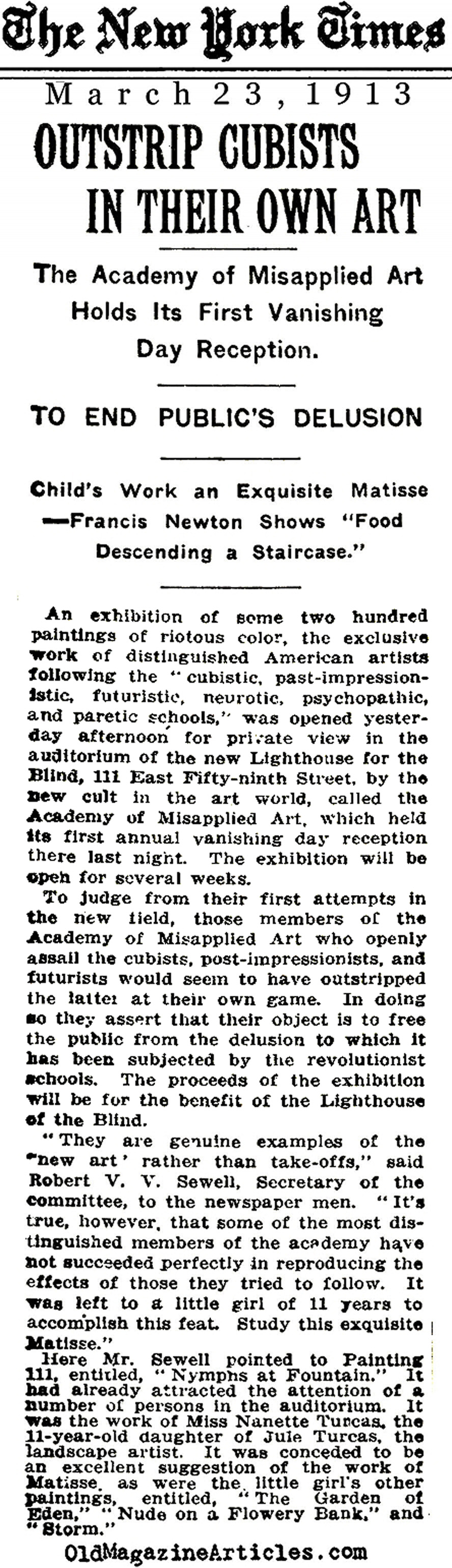 Academy of Misapplied Art</i> Assailed Cubism (NY Times, 1913)