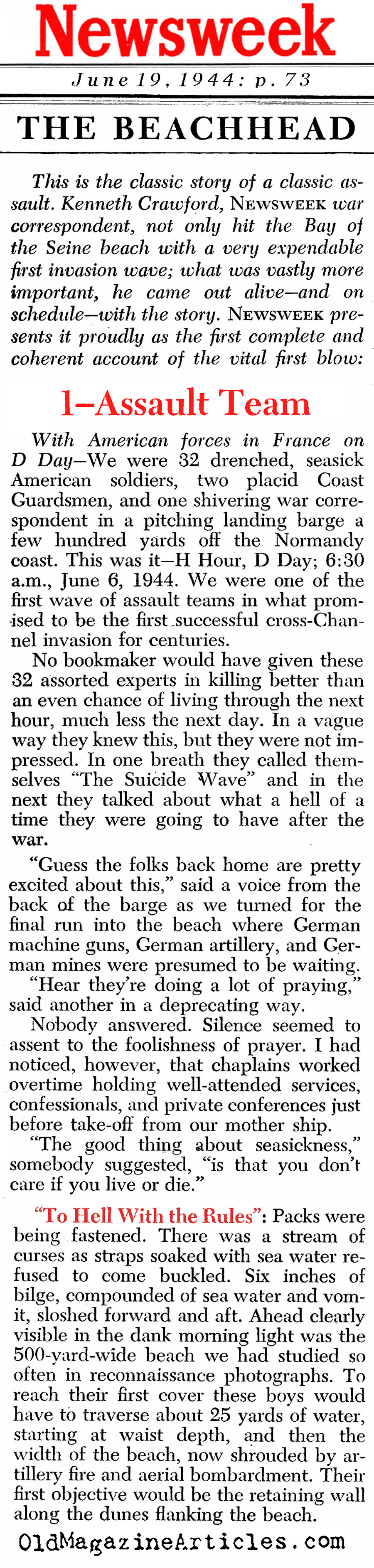 The First Wave (Newsweek Magazine, 1944)