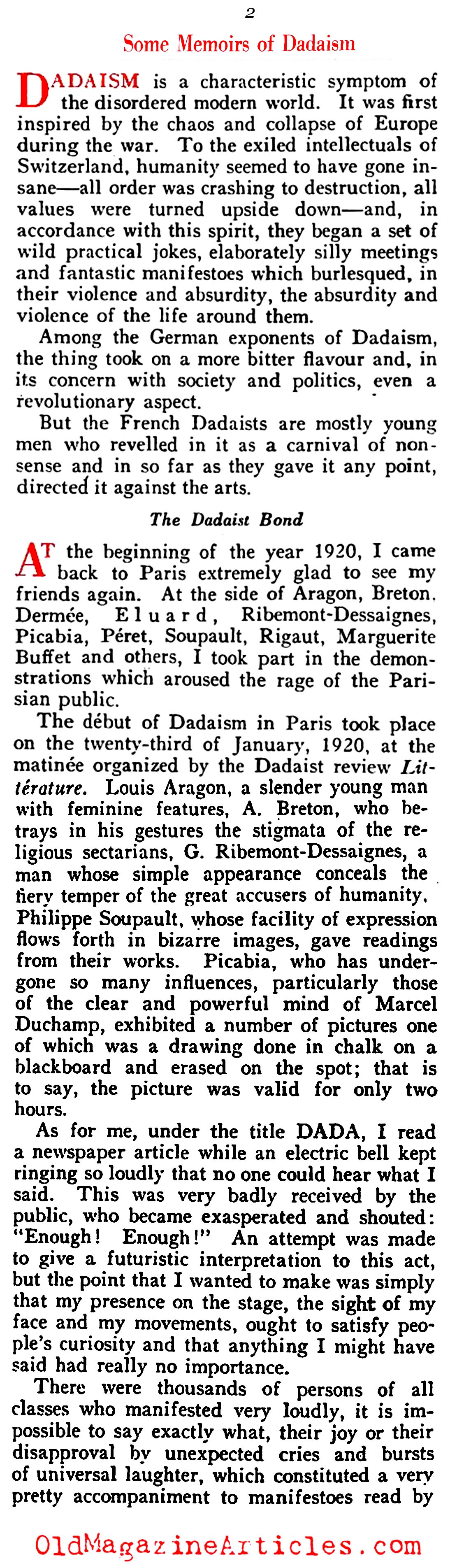 Tristann Tzara on Dada (Vanity Fair, 1922)