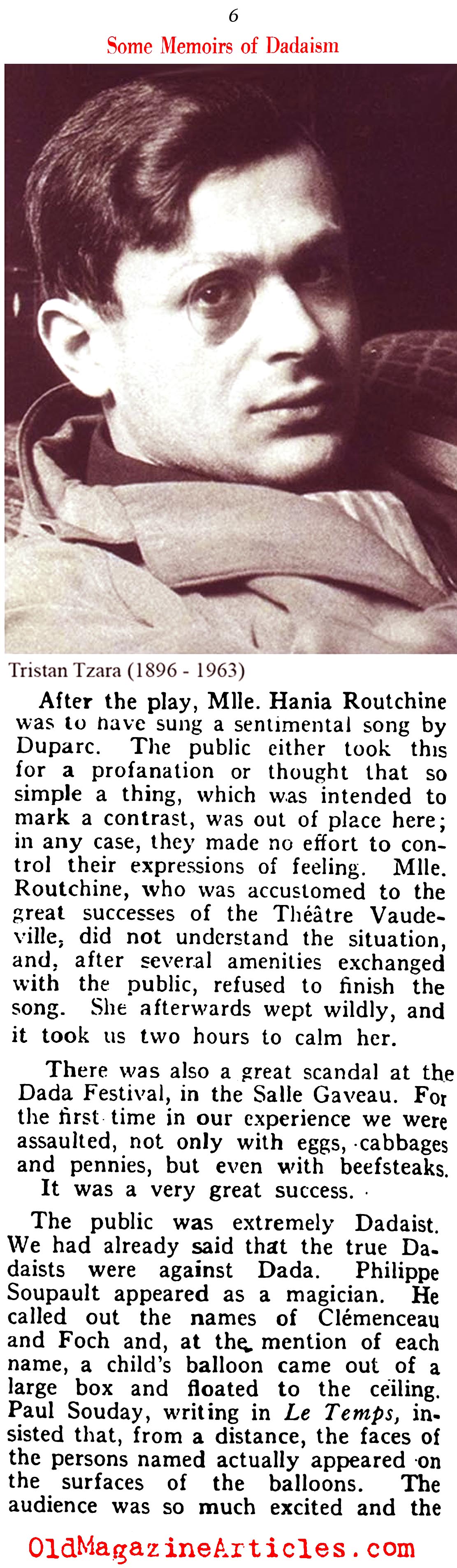 Tristann Tzara on Dada (Vanity Fair, 1922)