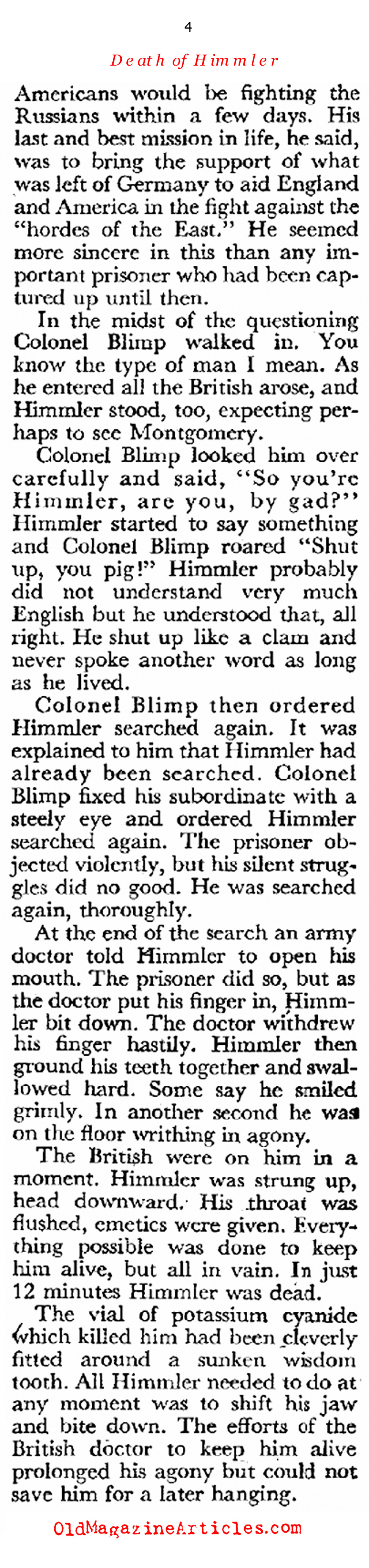 ''The Strange Death of Heinrich Himmler'' (Coronet Magazine, 1947)