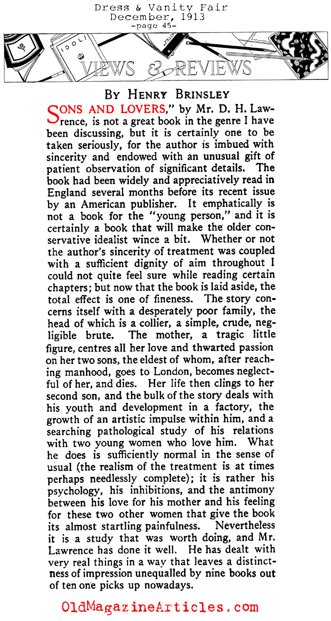 One of the First Reviews of 'Sons and Lovers' (Vanity Fair, 1913)