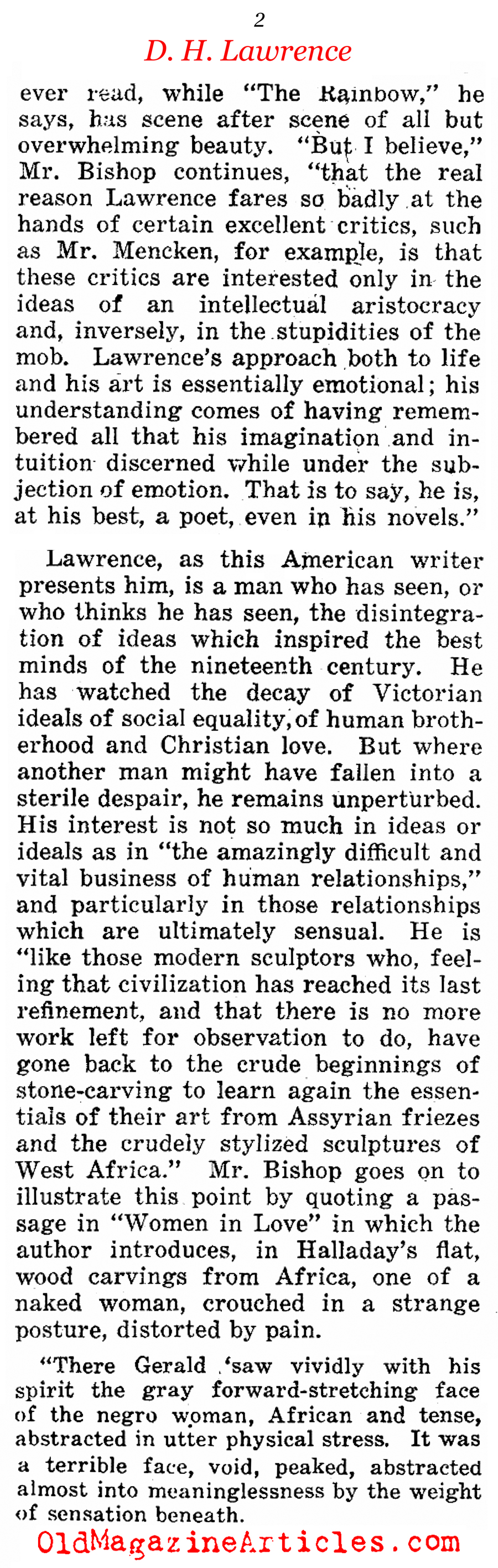 D.H. Lawrence's Genius (Current Opinion, 1922)