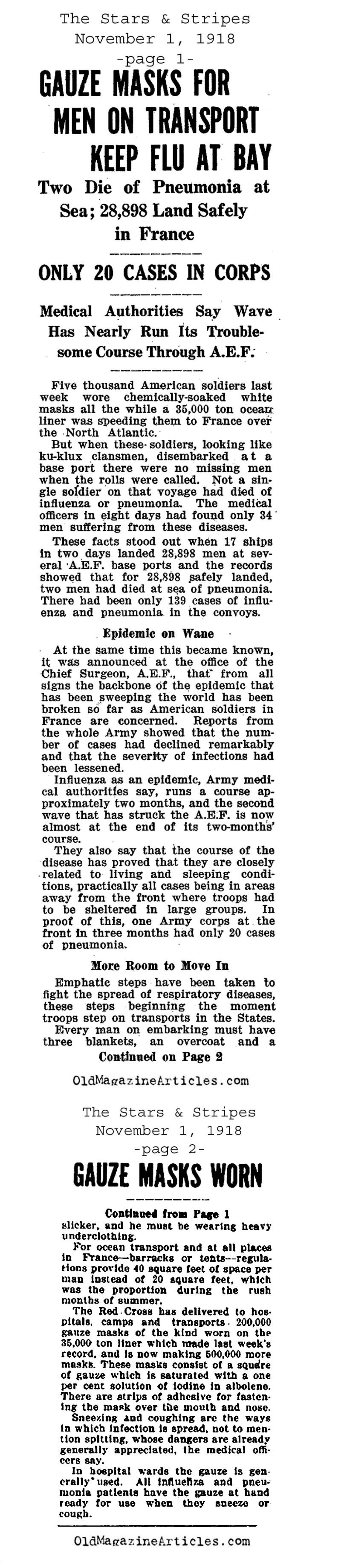 Face Masks Will Fight Influenza (The Stars and Stripes, 1918)