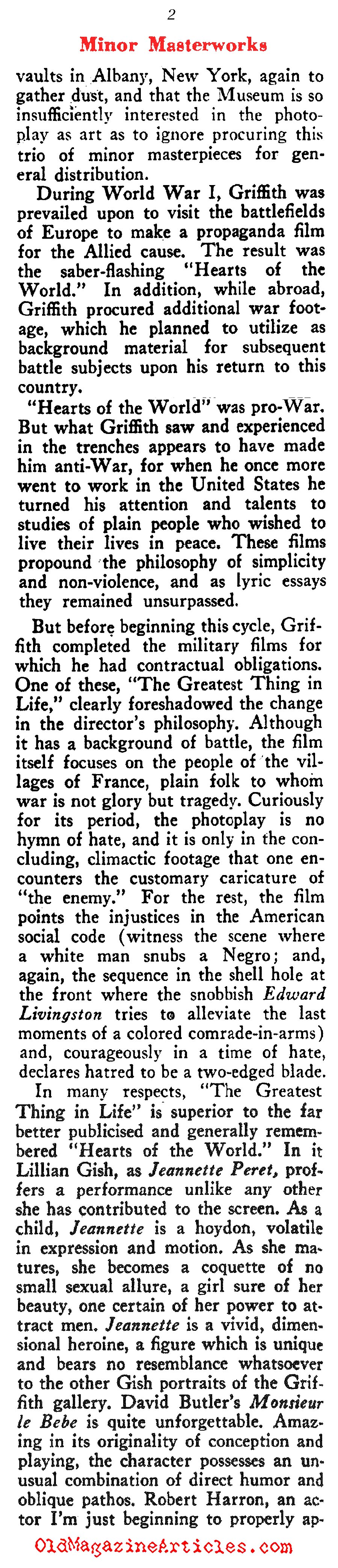 D.W. Griffith: His Minor Masterworks (Rob Wagner's Script, 1946)