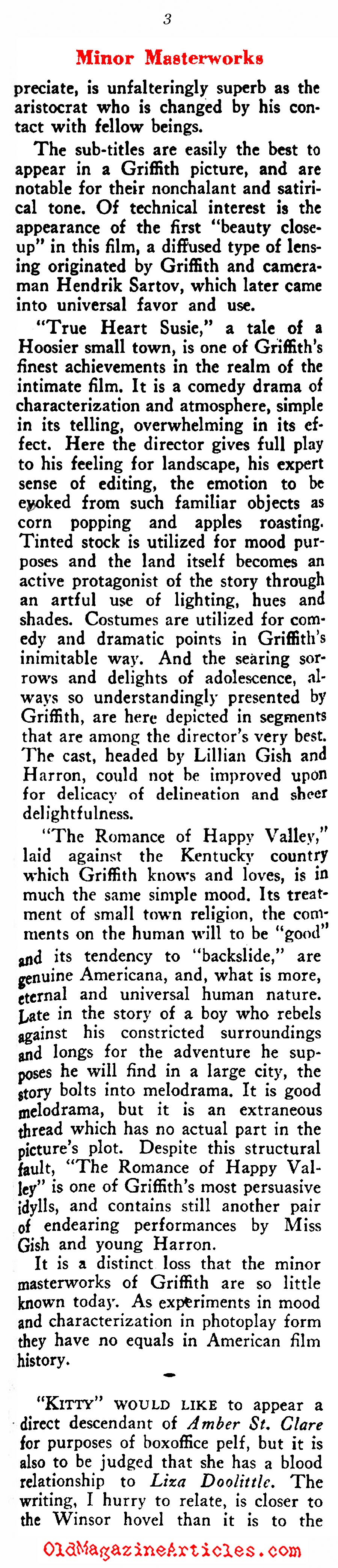 D.W. Griffith: His Minor Masterworks (Rob Wagner's Script, 1946)