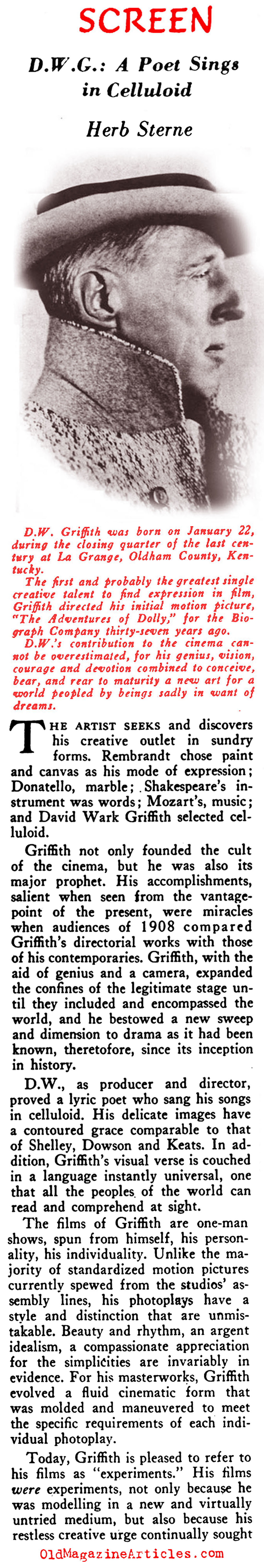 A Salute to D.W. Griffith (Rob Wagner's Script Magazine, 1945)