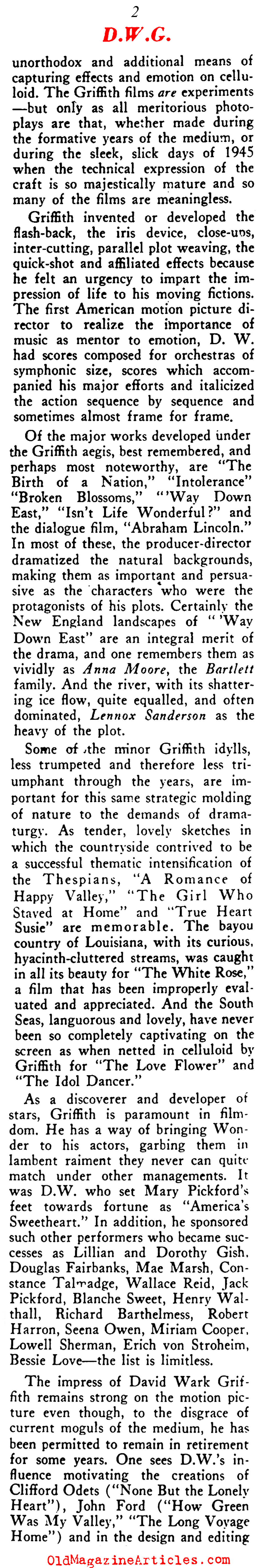 A Salute to D.W. Griffith (Rob Wagner's Script Magazine, 1945)