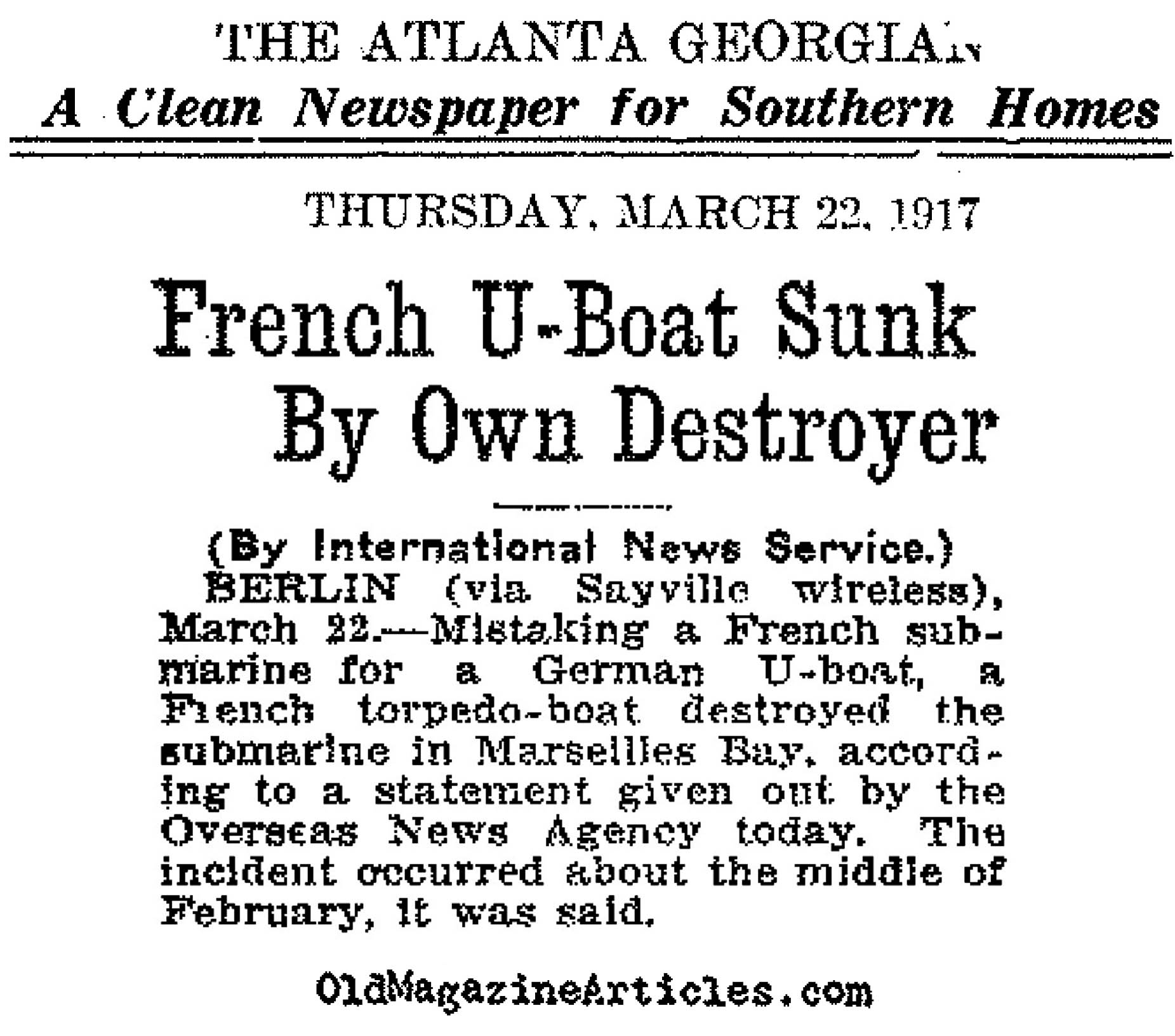The French Navy Sank Their Own Submarine (The Atlanta Georgian, 1917)